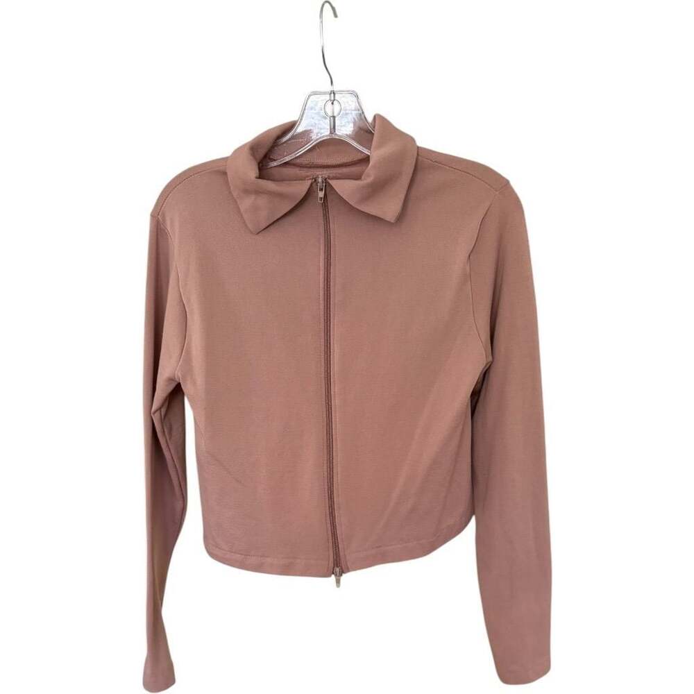 Bella Seamless Long Sleeve Full Zip Crop Jacket With Collar Brown